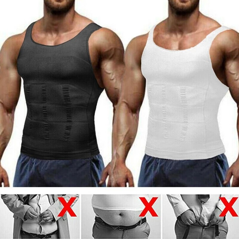 Men's Compression Shirt Slimming Body Shaper Vest Tummy Control Shapewear Top US gallery