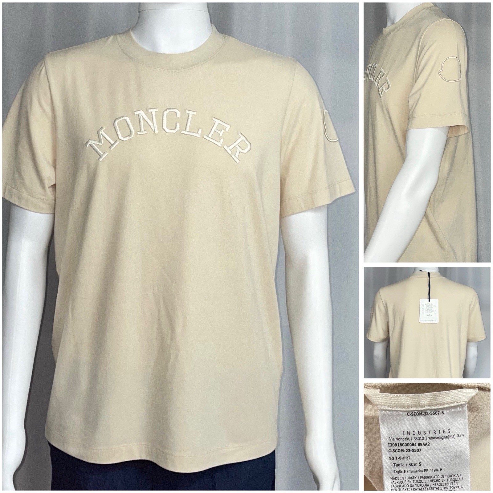 Moncler Small Men's Cream Short-Sleeve Shirt Embroidered Logo New NWT gallery