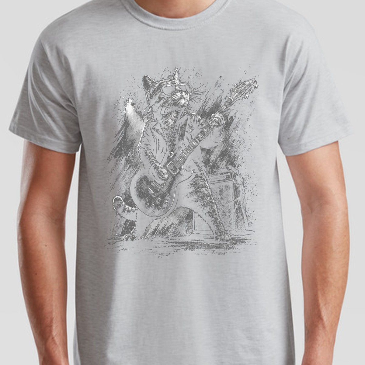 Funny Cat Playing Unisex T Shirt Guitar Rock And Roll Gifts Graphic Tee gallery