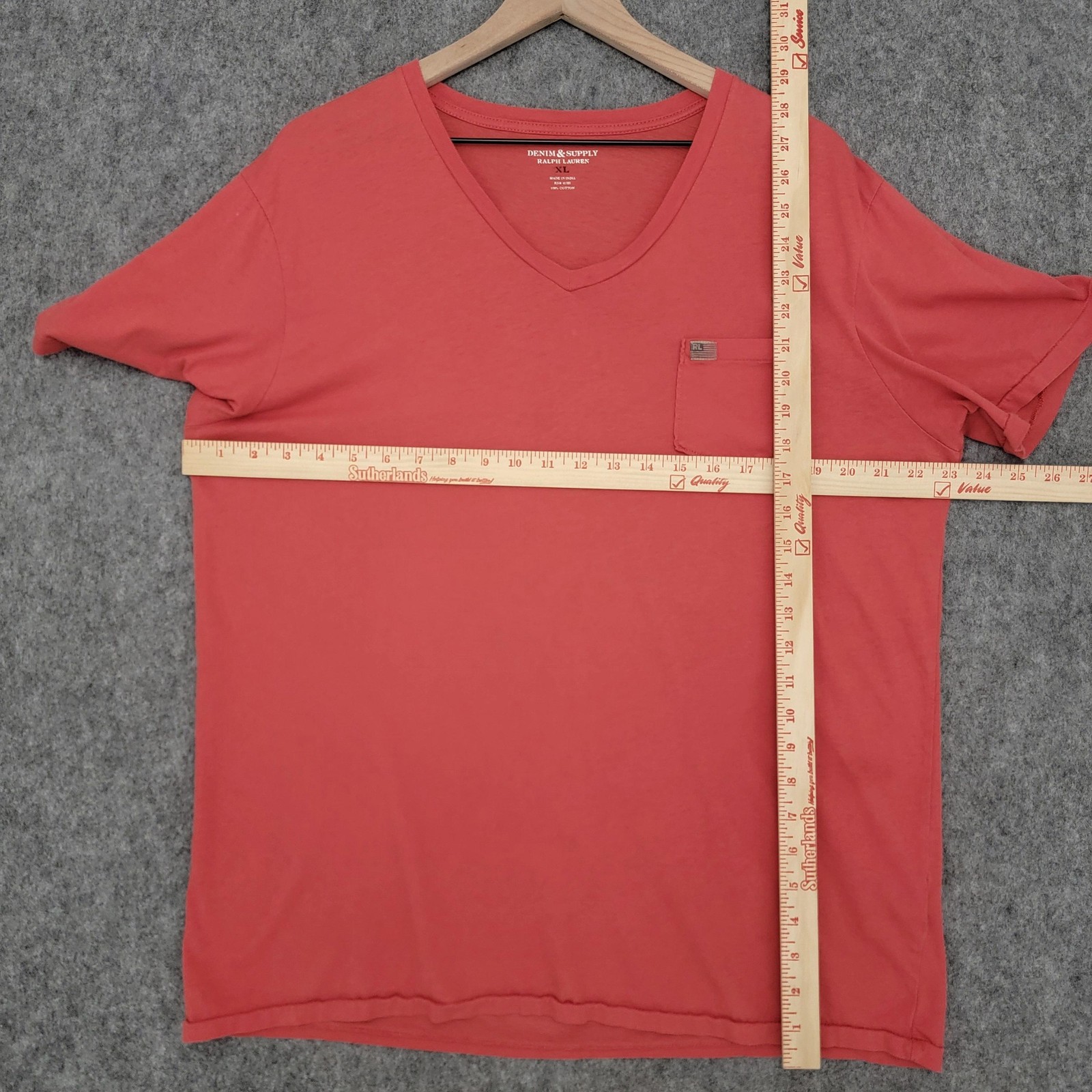 Denim & Supply Ralph Lauren Shirt Mens XL Red Orange V-Neck Pocket Cotton Flag gallery