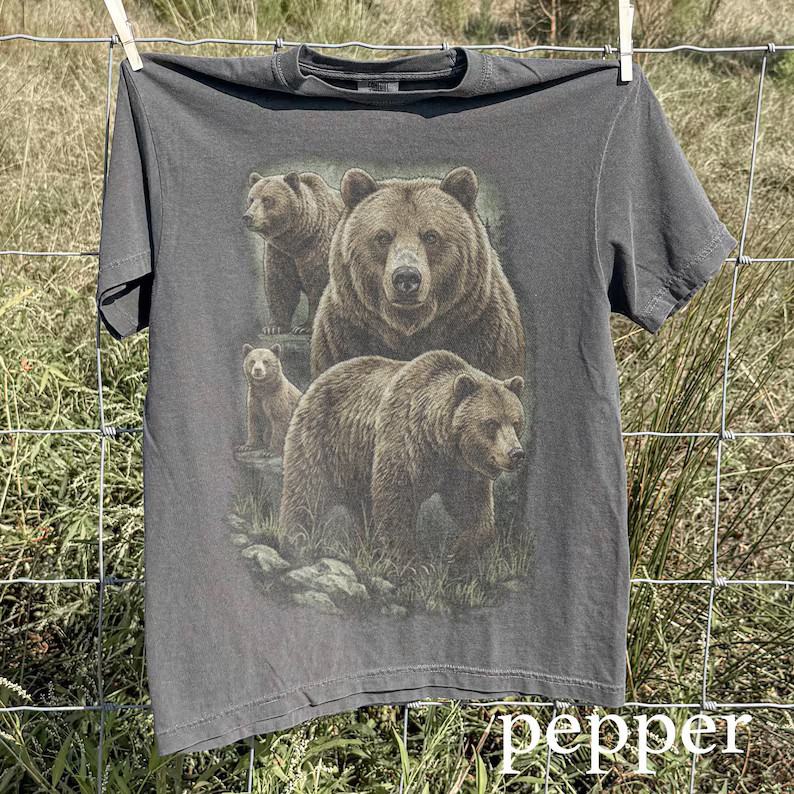 Vintage Bear Family Comfort Tee Forest Wildlife Nature Animal Soft Casual gallery