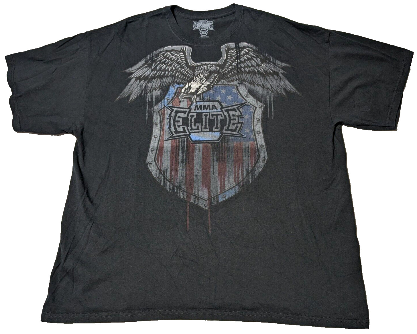 VTG Y2K MMA ELITE USA EAGLE SHIELD Men 2XL Black Cotton Graphic Print T-Shirt gallery