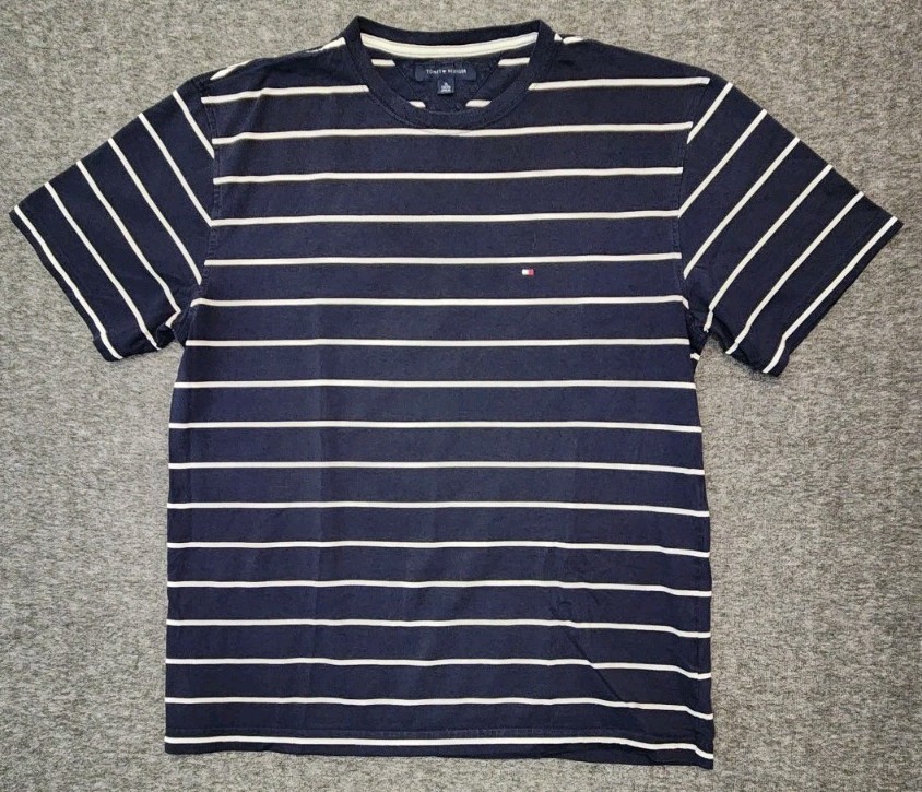 Tommy Hilfiger Top Navy White Striped Size XL Measurements in Description