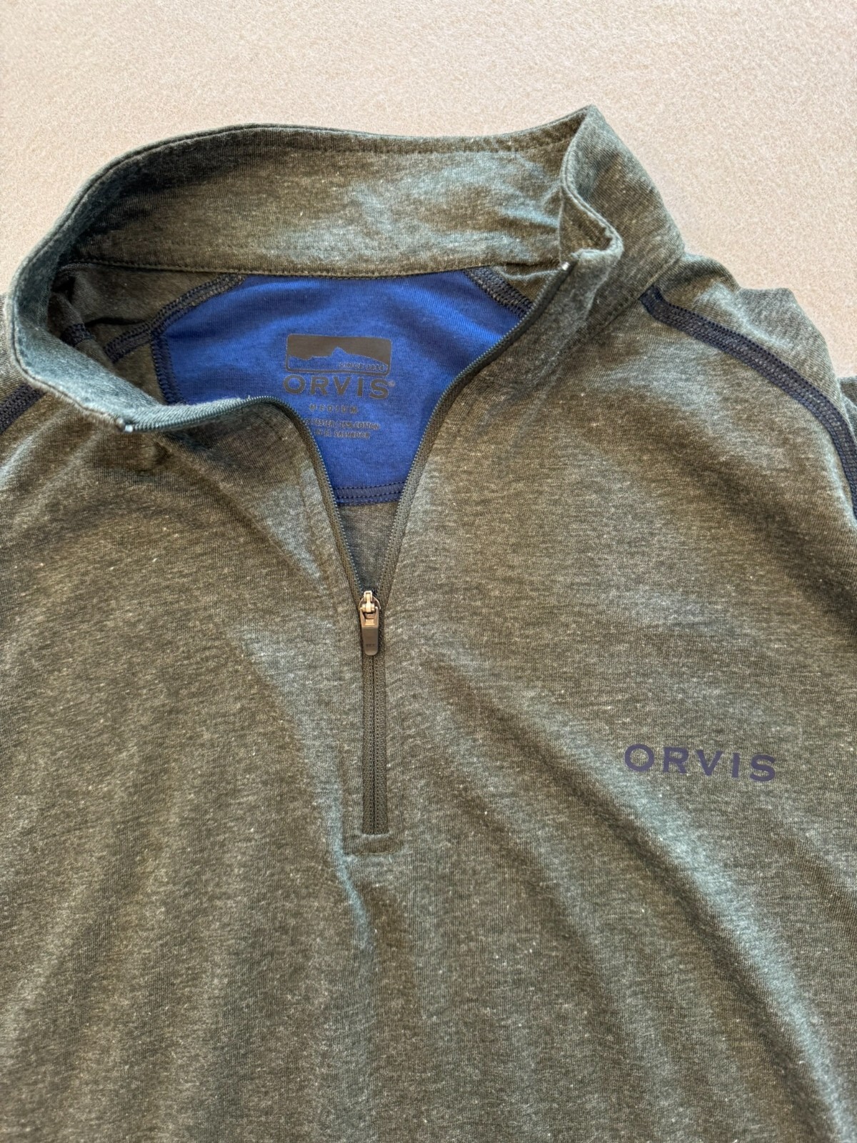 ORVIS Shirt Men's Medium Green 1/4 Zip Pullover Stand Collar Knit Outdoor Layer gallery