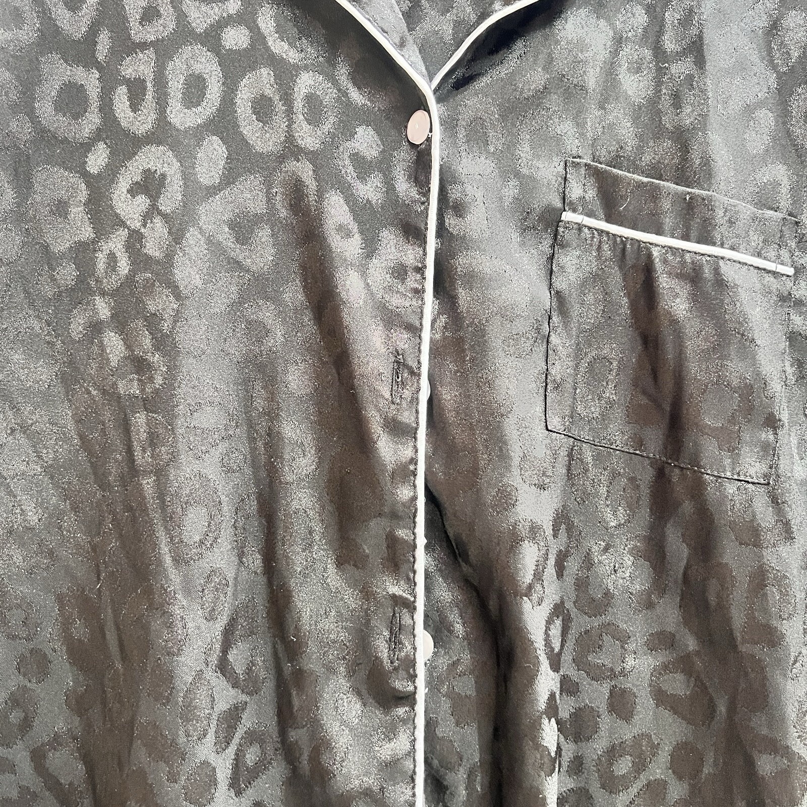 Leopard Jacquard Contrast Piping Satin PJ Shirt Size M TG2111 Retro Casual Y2K gallery