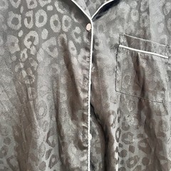 Leopard Jacquard Contrast Piping Satin PJ Shirt Size M TG2111 Retro Casual Y2K