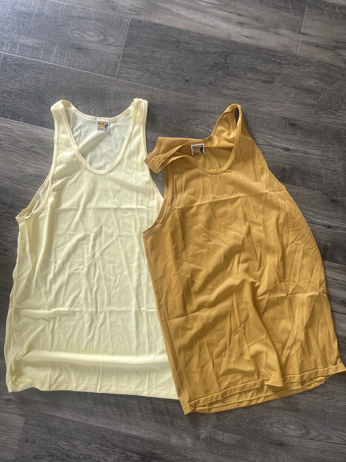 VTG Tank Tops Muscle Undershirts Nylon V Neck Sheer Men’s Sz S Anhurst Bold One gallery
