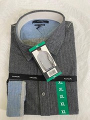 TAHARI MEN’S BRUSHED HERRINGBONE BUTTON DOWN SHIRT ( GRAY/DK GRAY X-LARGE) NWT