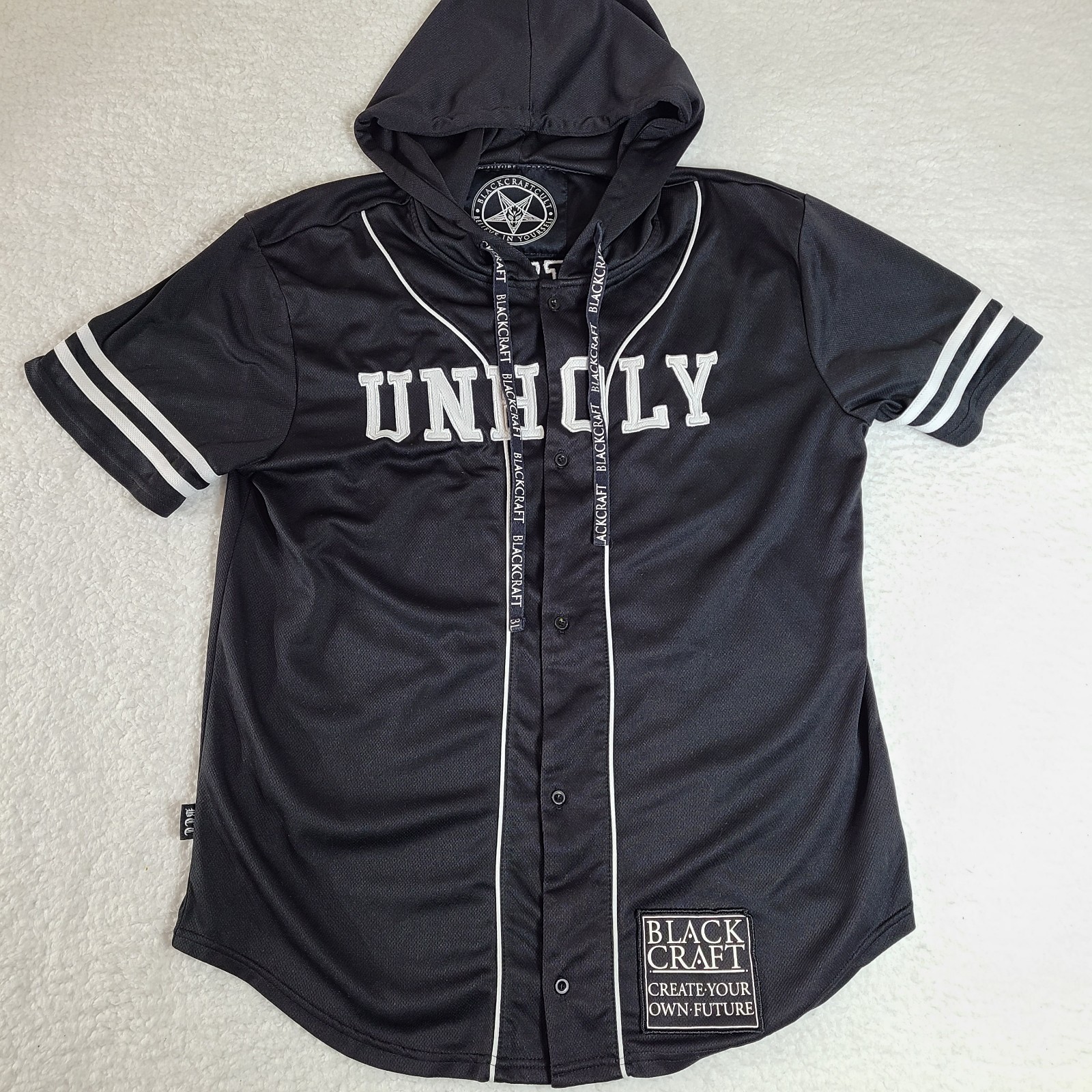 Black Craft Cult Baseball Jersey Hooded Shirt Mens Black Size Small gallery