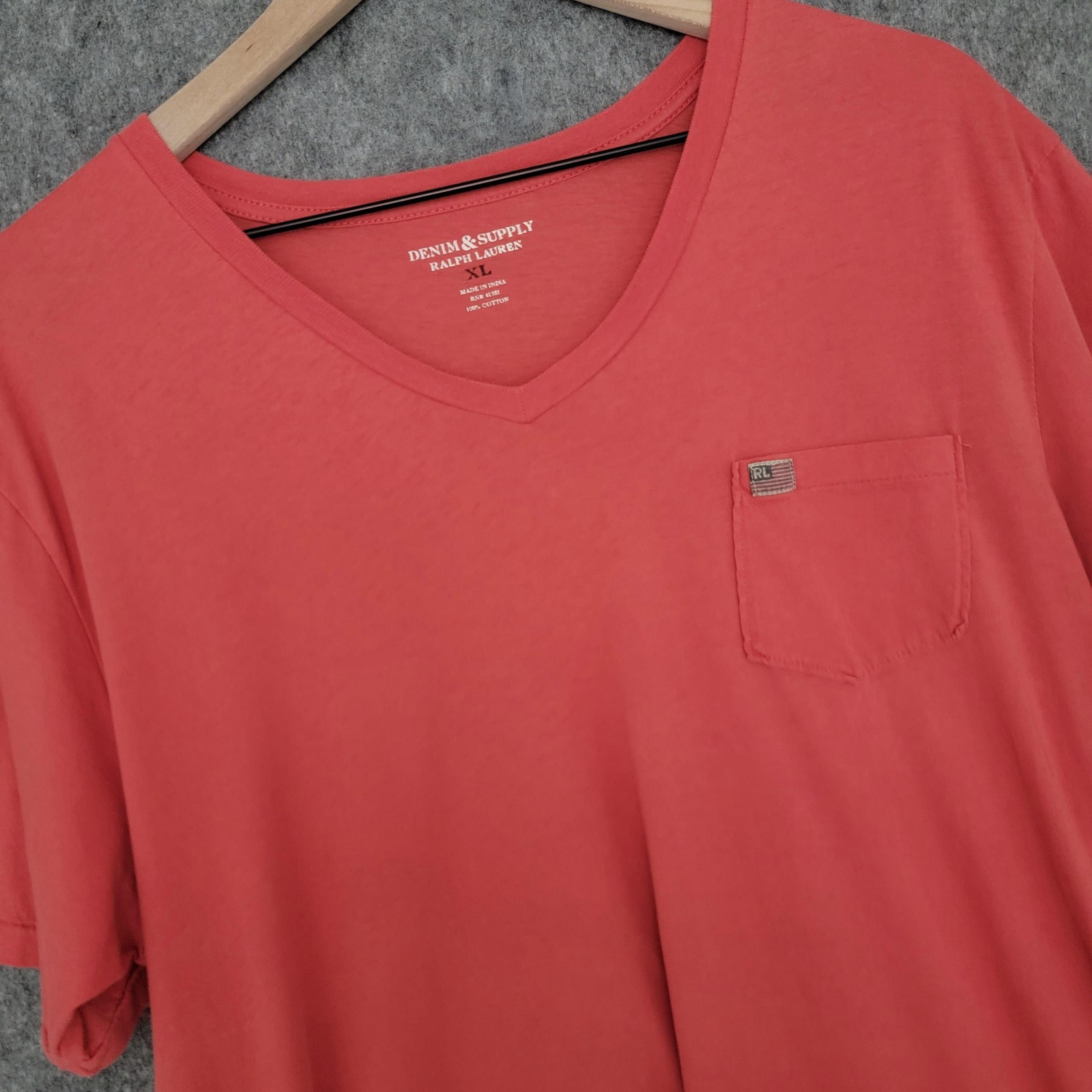 Denim & Supply Ralph Lauren Shirt Mens XL Red Orange V-Neck Pocket Cotton Flag gallery
