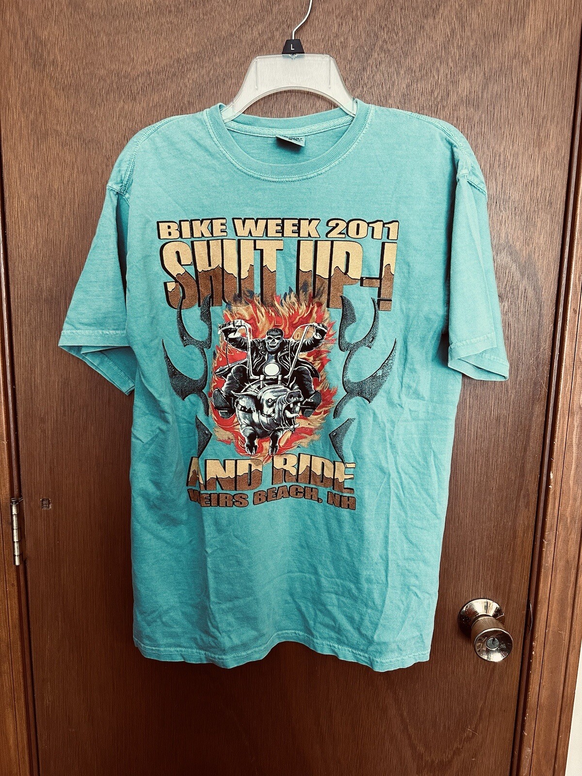 Weirs Beach 2011 Bike Week T-Shirt Mens M Skull Biker Flames Graphic Tee gallery