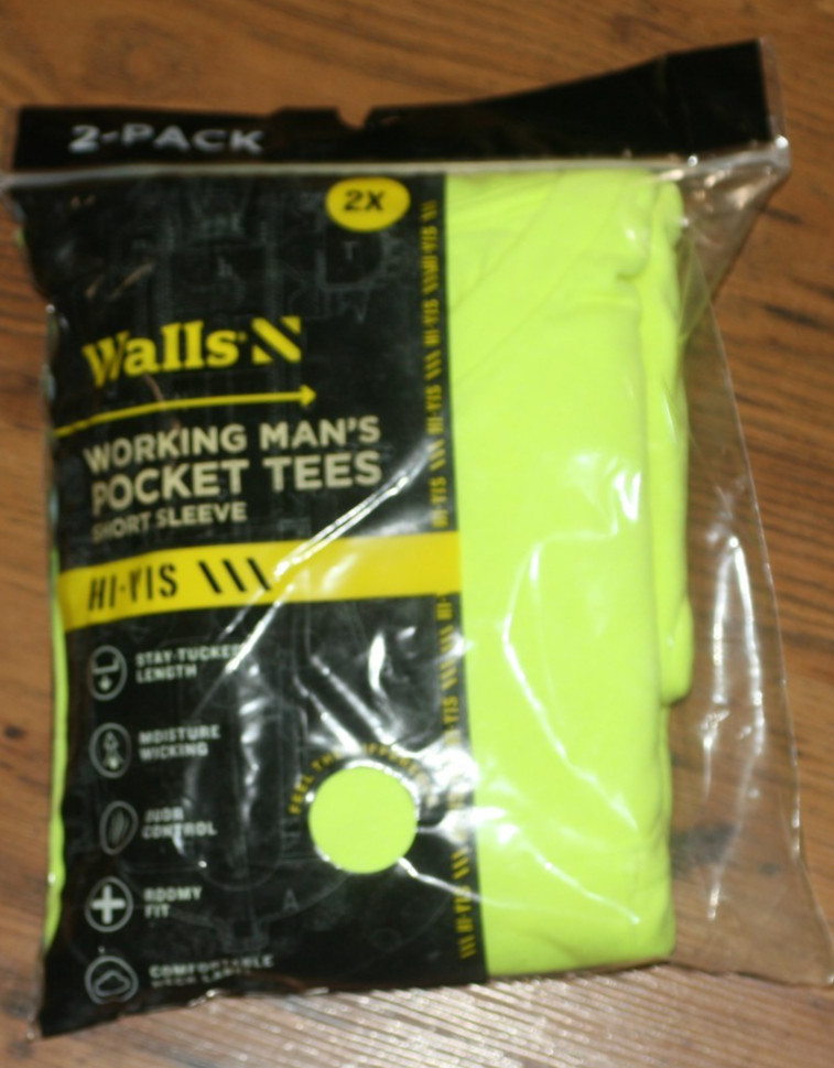 NIP Walls Working Man’s Pocket Tees S/S Hi-Vis Yellow – 2XL – 2 Pack
