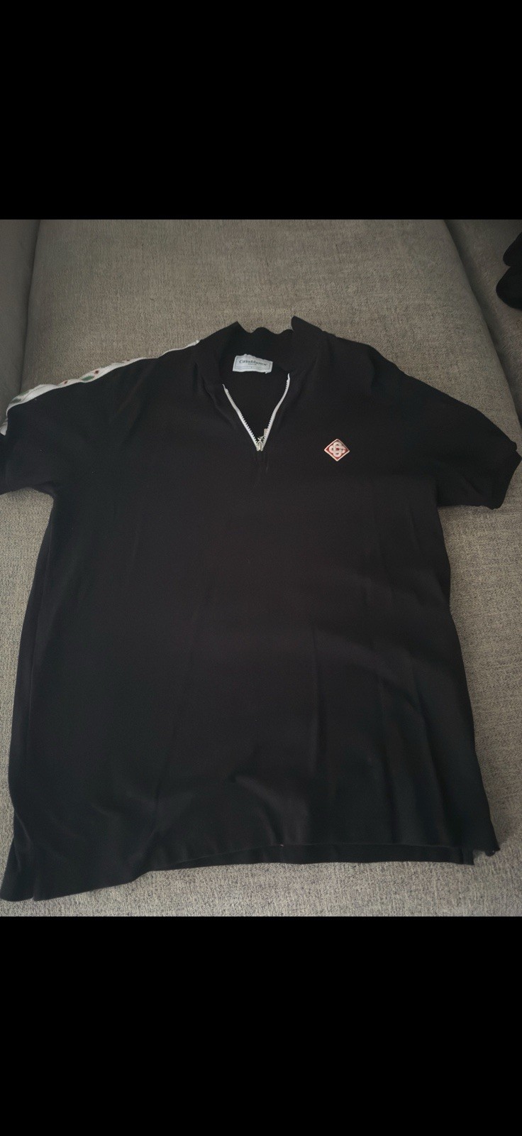 Casablanca Tennis Club Laurel Stripe Half-Zip Polo — Black | Size XXL