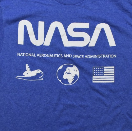 NASA Mens Space Shuttle, Earth, American Flag Icons Blue Shirt New Medium gallery