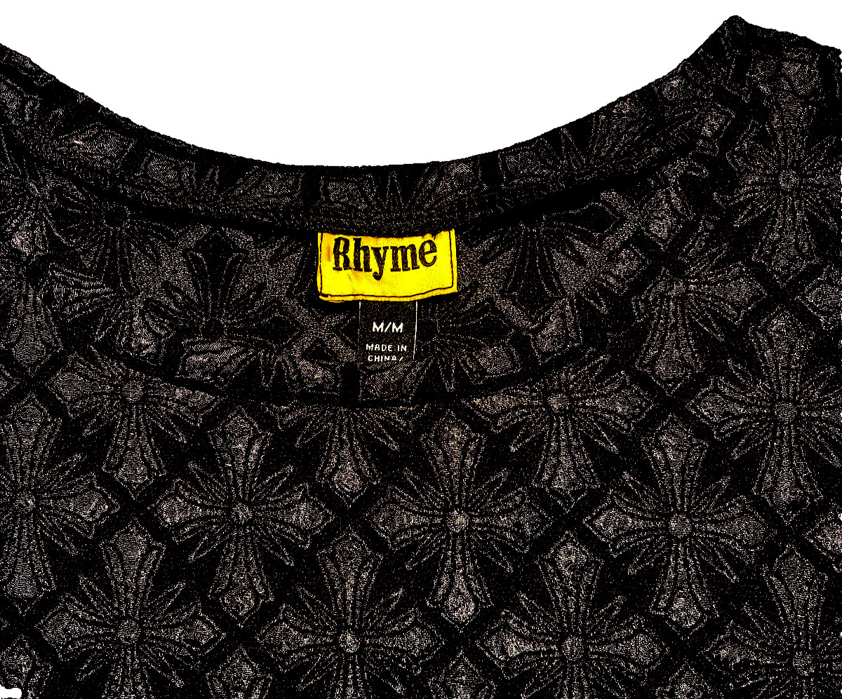 RHYME Sz M Crew Neck Texture All-Over Pattern Men's Black T-shirt gallery