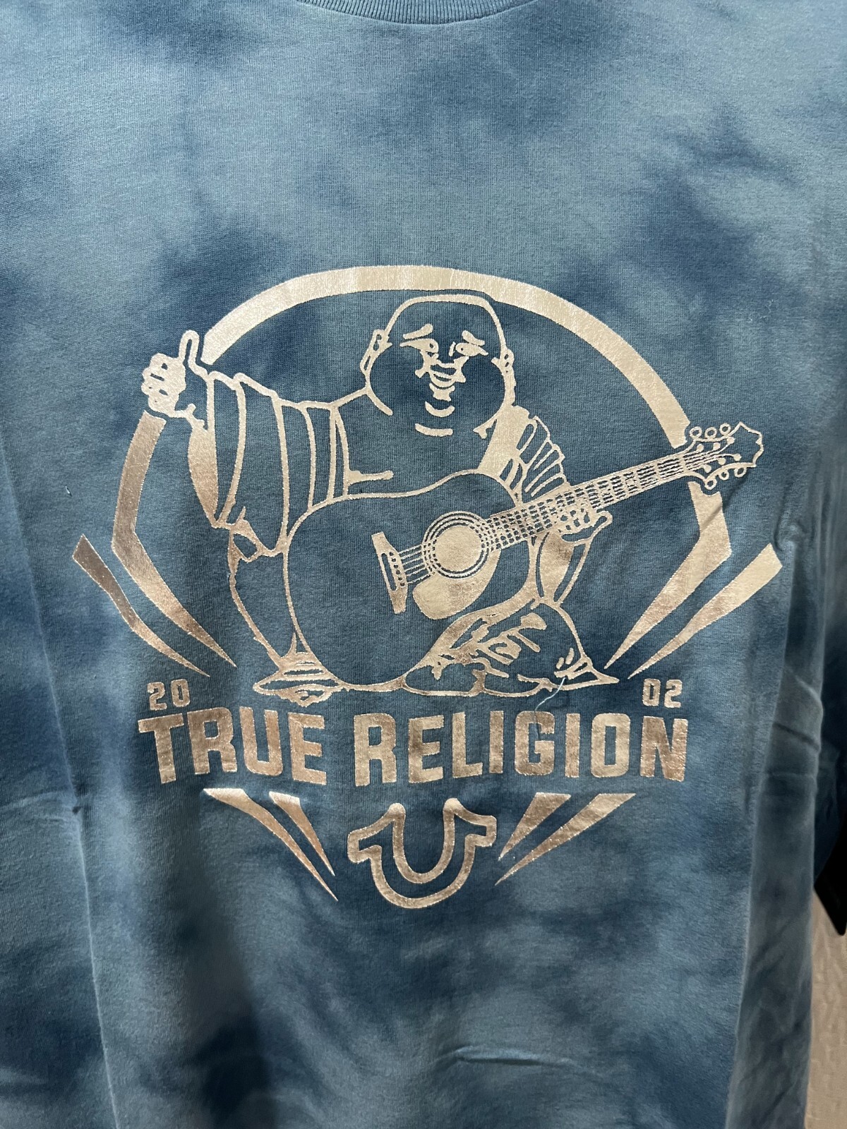 True Religion Men's Size XL Bluestone Tie Dye Buddha Foil Crew Neck Tee $69 NWT gallery