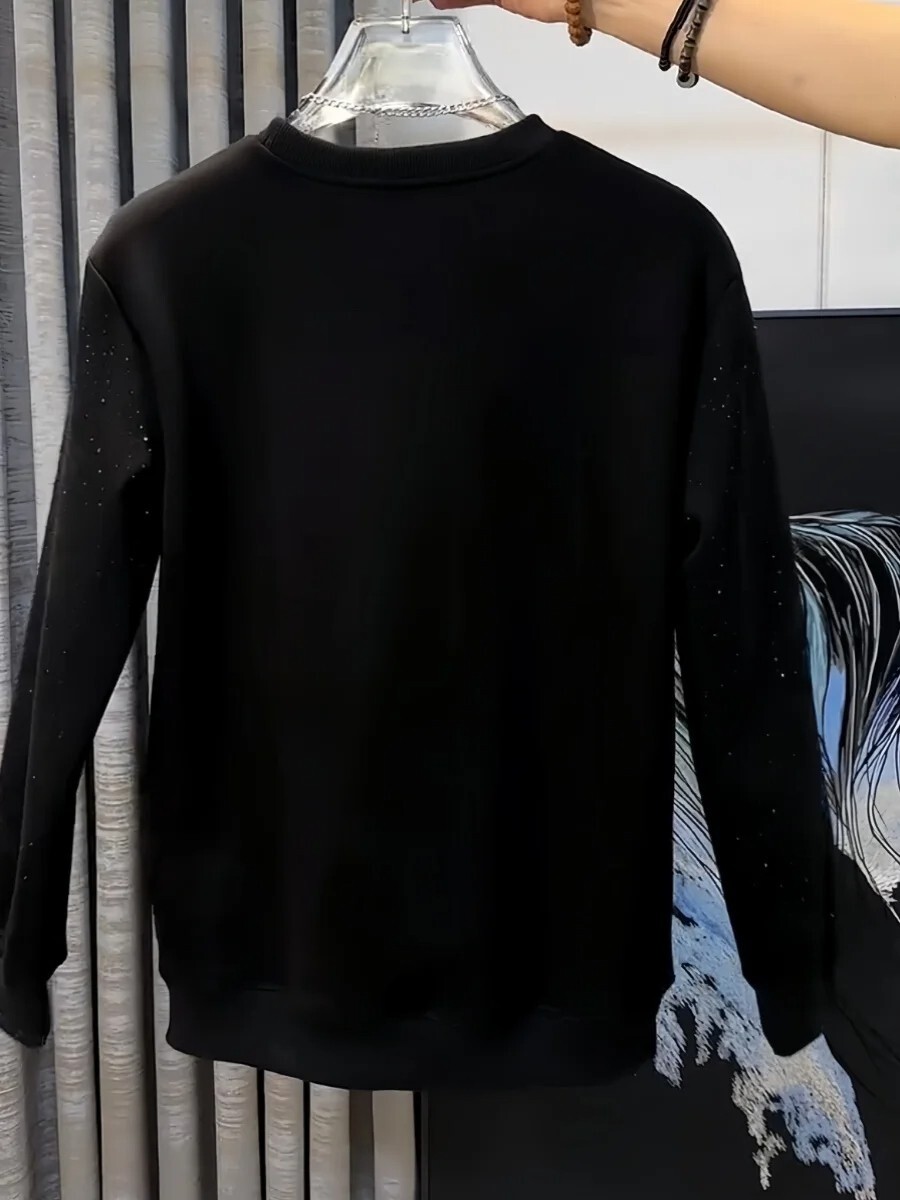Men Fashion Luxury Trend Star Drills Rhinestone Diamond Black Streetwear T-Shirt gallery
