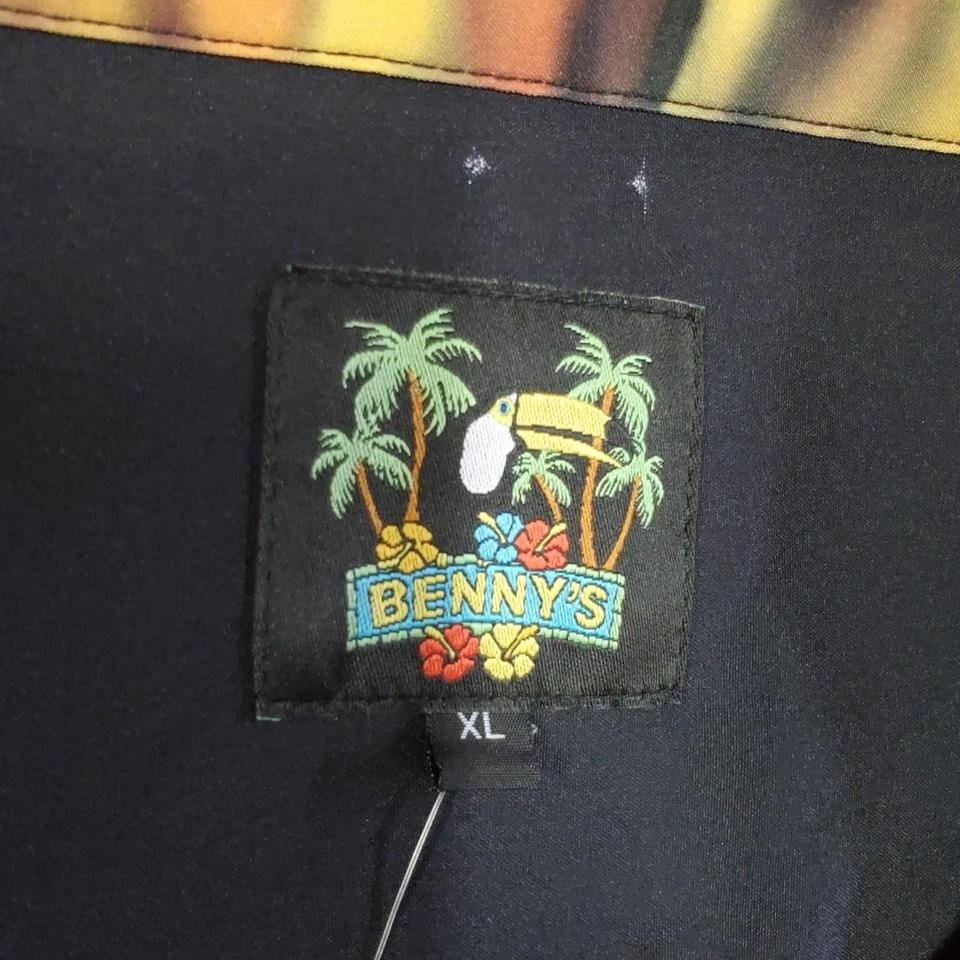 Bennys Aloha Shirts Black with Red Orange and Yellow Flames AOP Y2K gallery