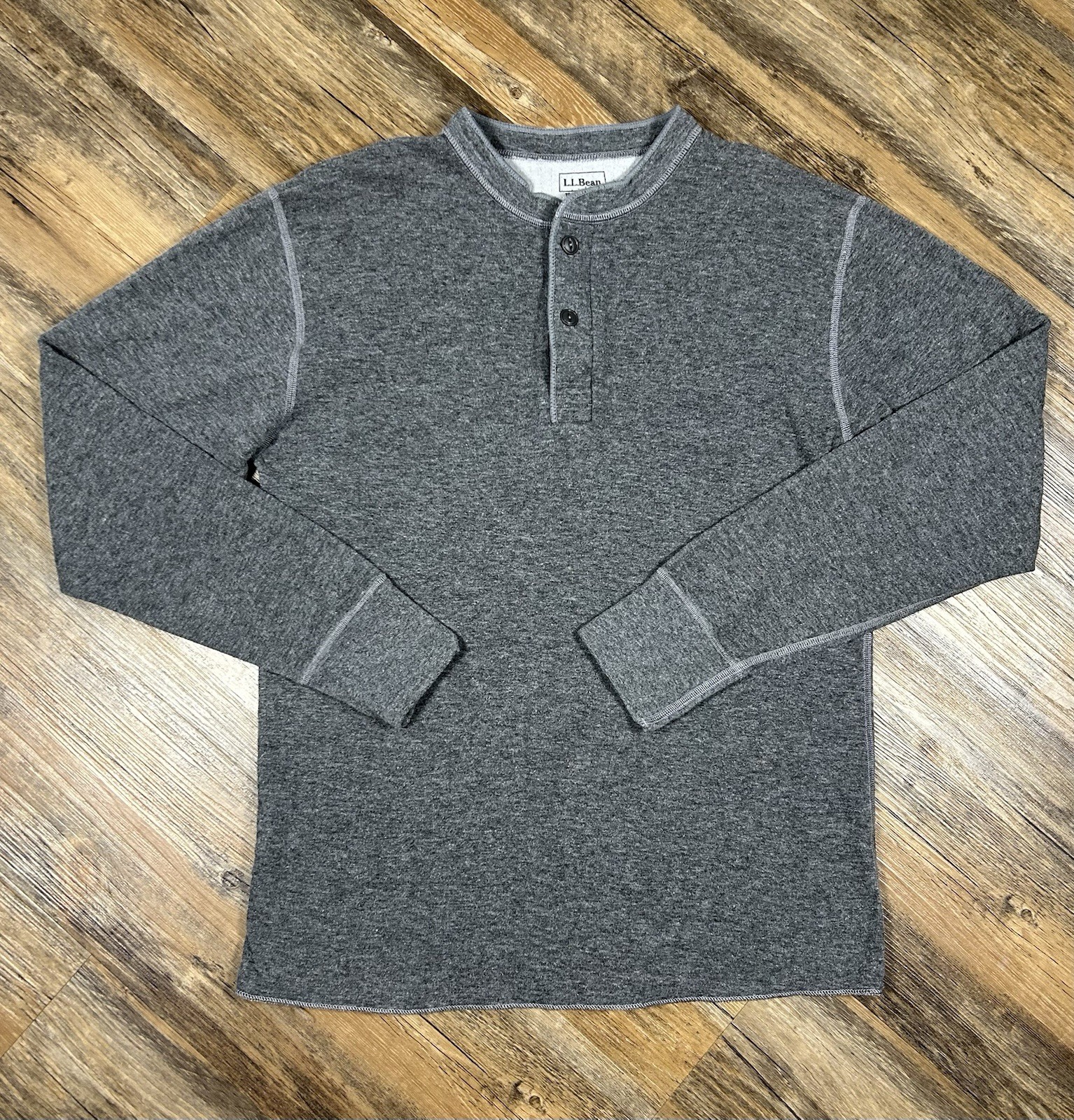 LL Bean River Driver Shirt Men’s M Henley Gray Wool Blend Ski Baselayer Thermal