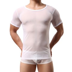 Breathable Mesh See Through Muscle Top Short Sleeve Night Club T Shirt For Men