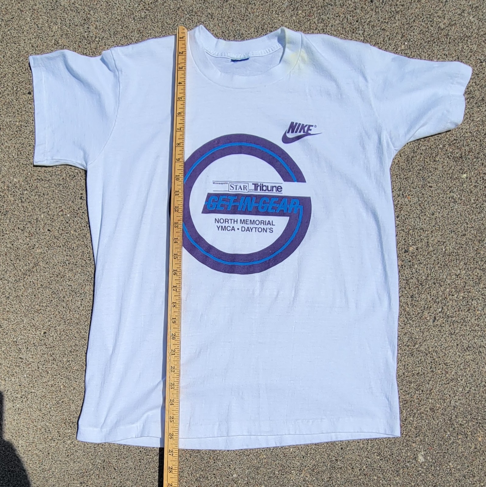 Vtg 80s Nike Swoosh Running Race Get In Gear T-shirt Single Stitch White Med USA gallery