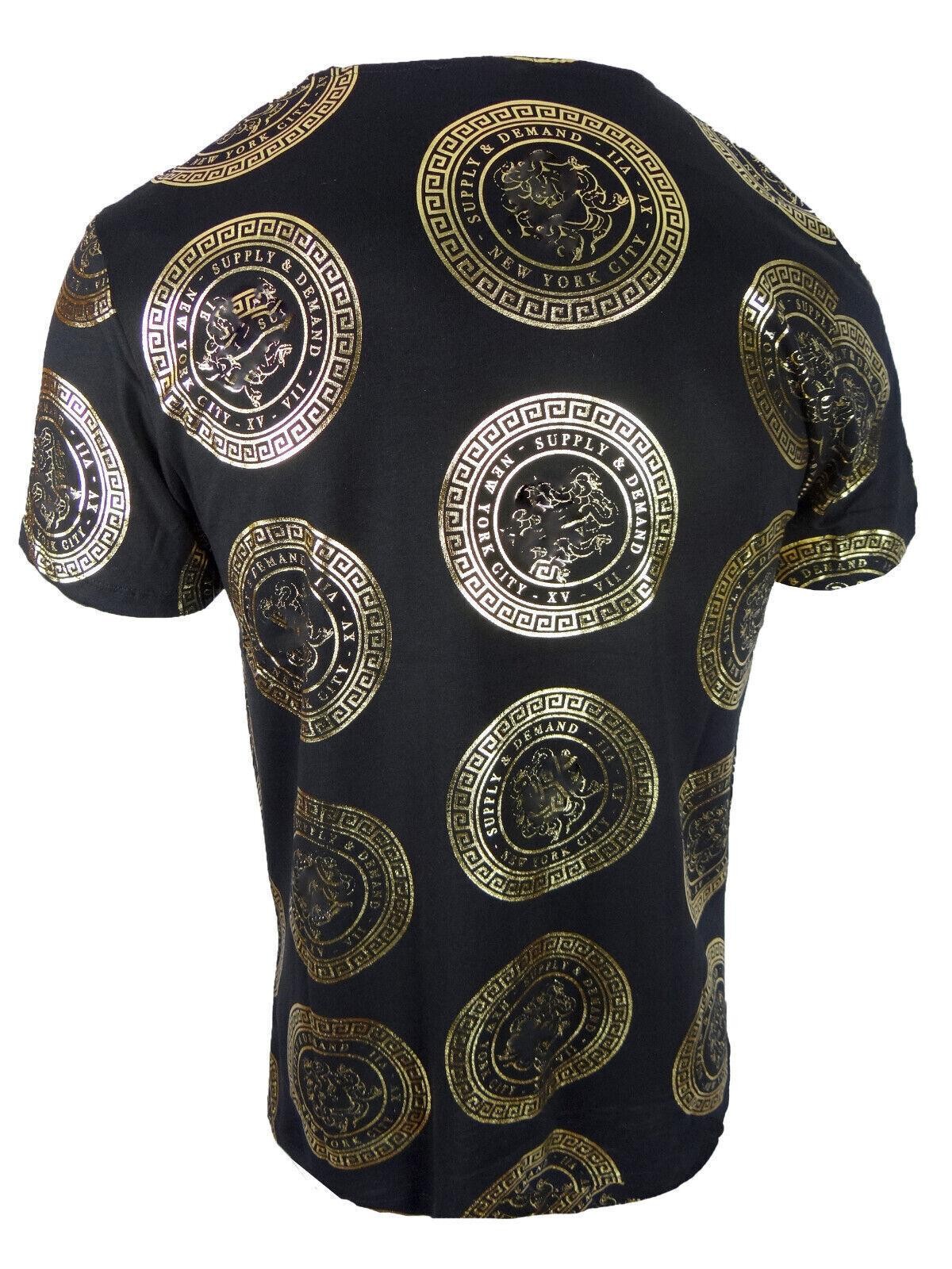 Mens T- Shirt Designer Italian Shiny Gold Print Slim Fit Stretch Casual Club gallery