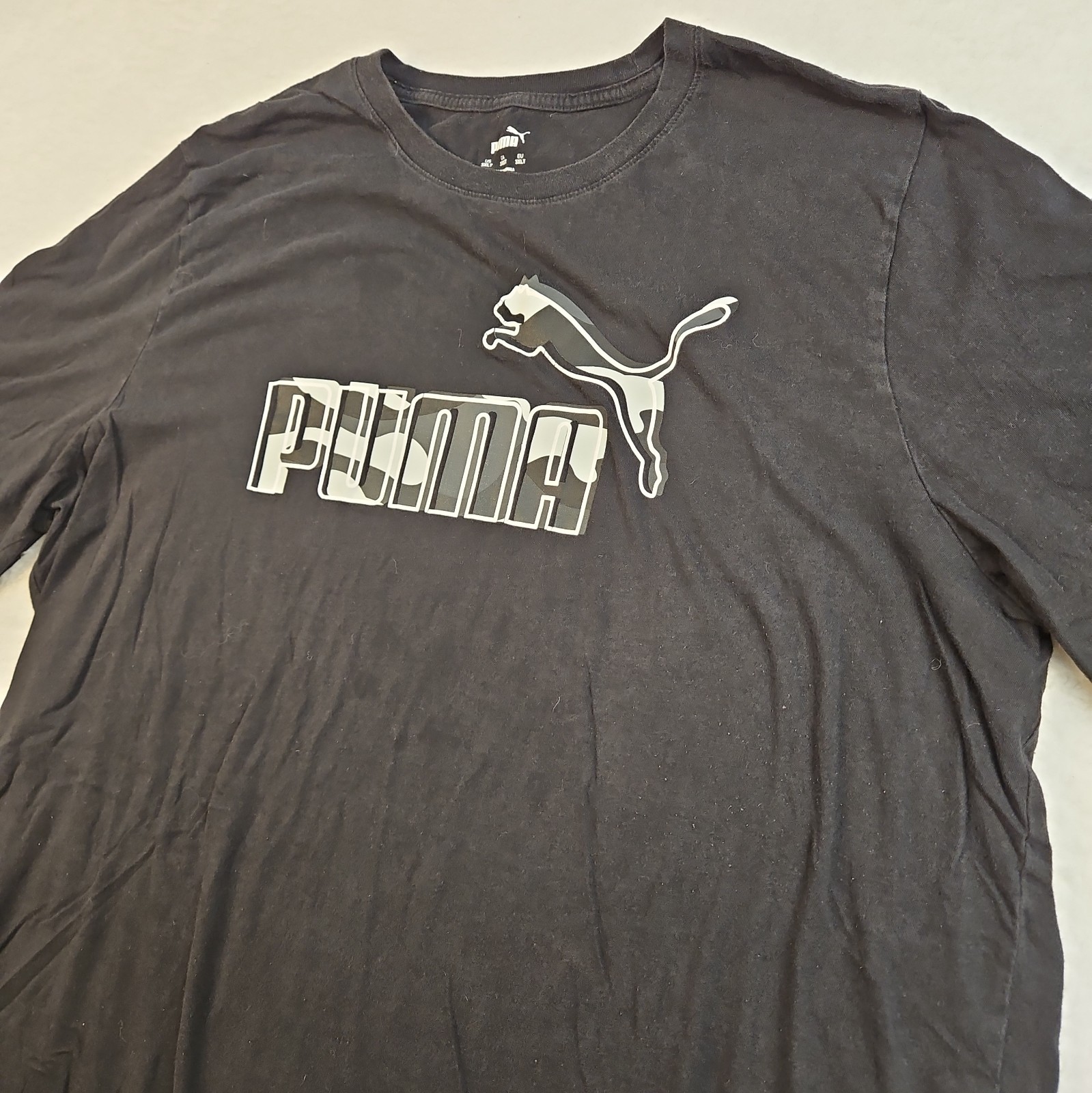 Puma Graphic Camo Logo T-Shirt Crew Neck Short Sleeve Black Men's 3XLT gallery