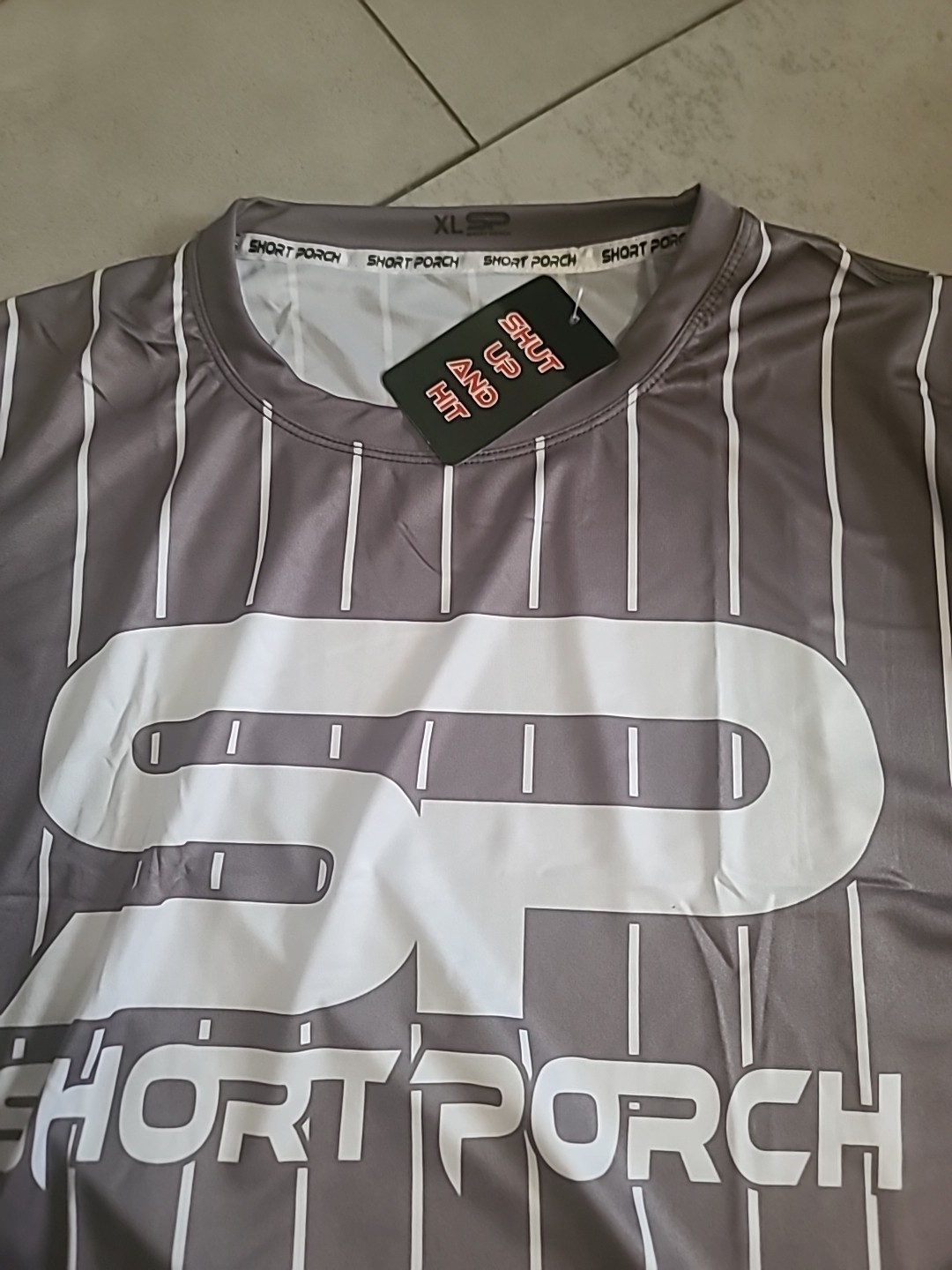 Short Porch Softball Shirt Dark Grey And White Striped practice jersey gallery