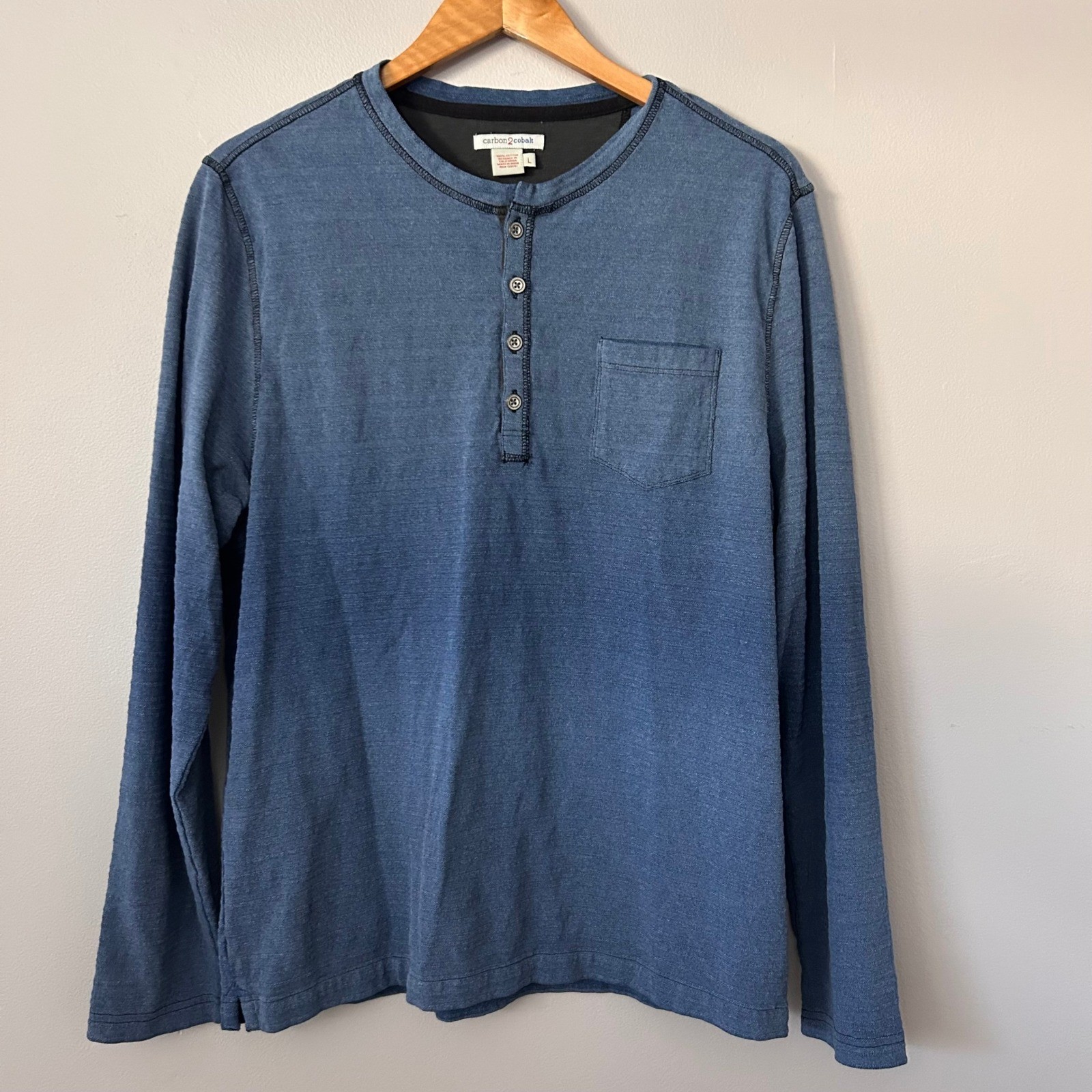 Carbon 2 Cobalt Shirt Mens Large Blue Cotton Long Sleeve Watermark Henley gallery