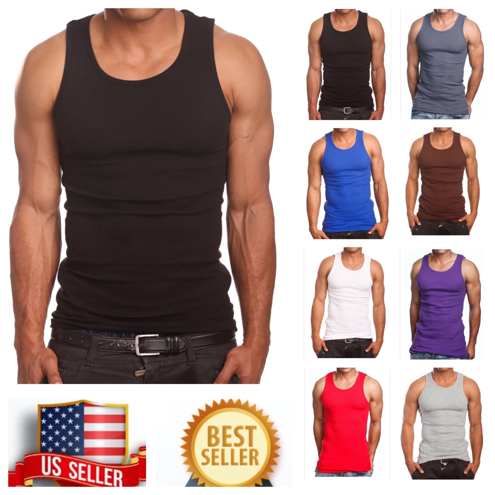 3Pack Lot 3X-5XL T-Shirt Wife Beater Tank Top Big Size Cotton A-Shirt Gym Muscle gallery