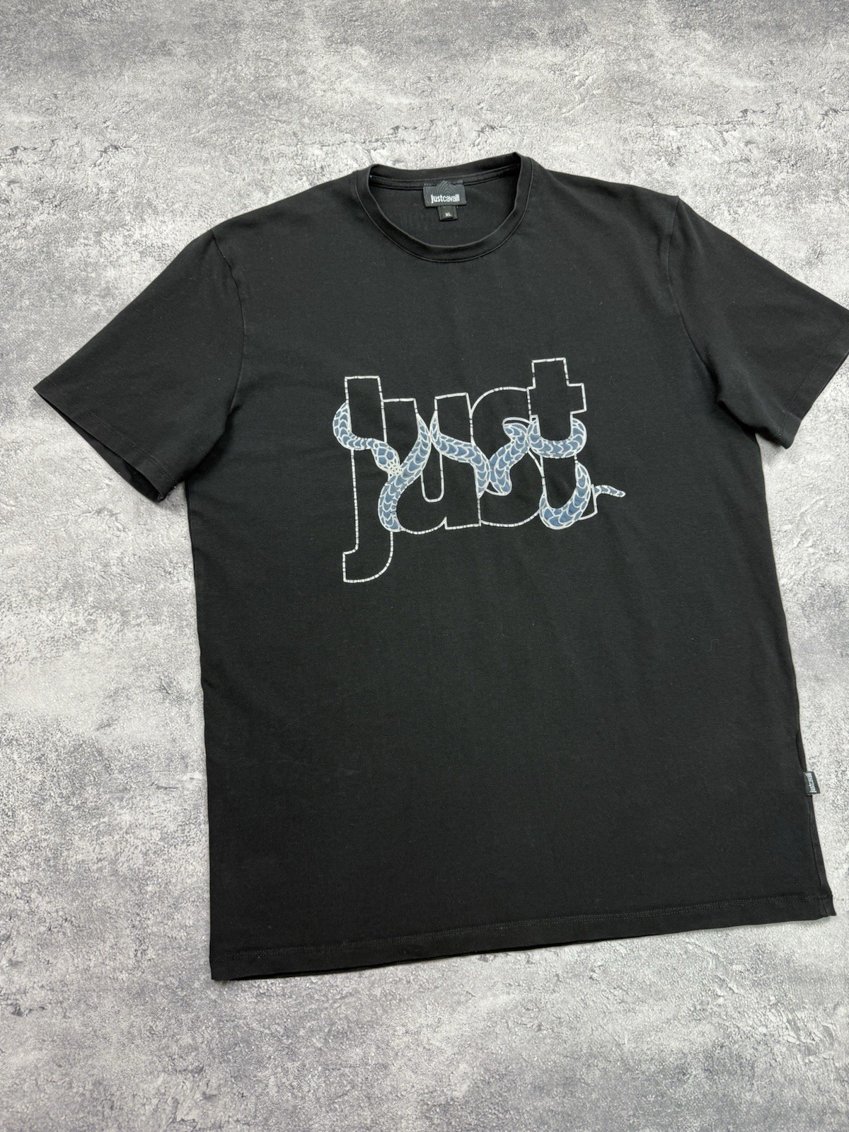 Just Cavalli Snake Big Logo Black T-Shirt Men’s Y2K Luxury Designer Size XL Hype gallery