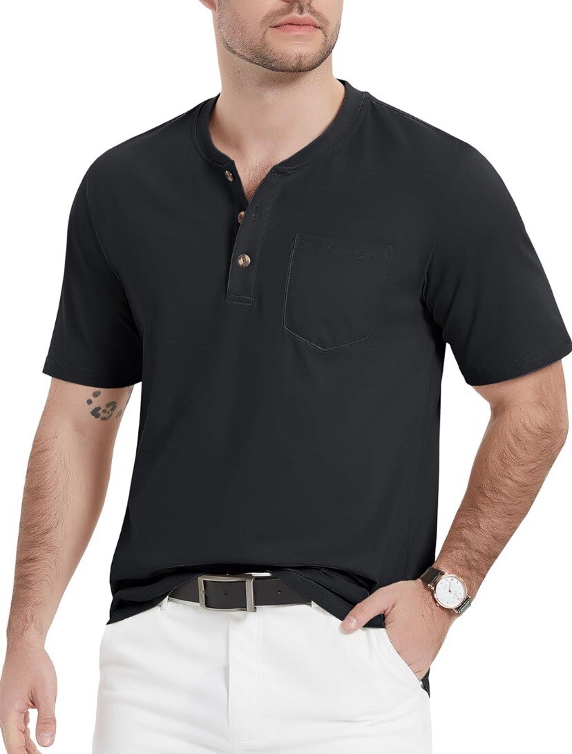 MAGCOMSEN Men's Henley Shirts Short Sleeve Pocket Tee Shirts Black Size S gallery