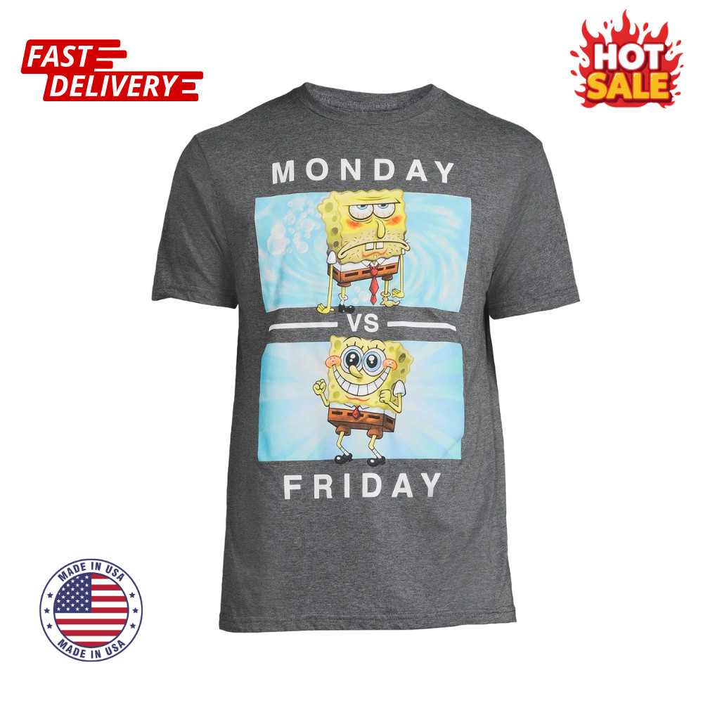 SALE Mens SpongeBob SquarePants Monday vs Friday Graphic Inspired Unisex T-Shirt