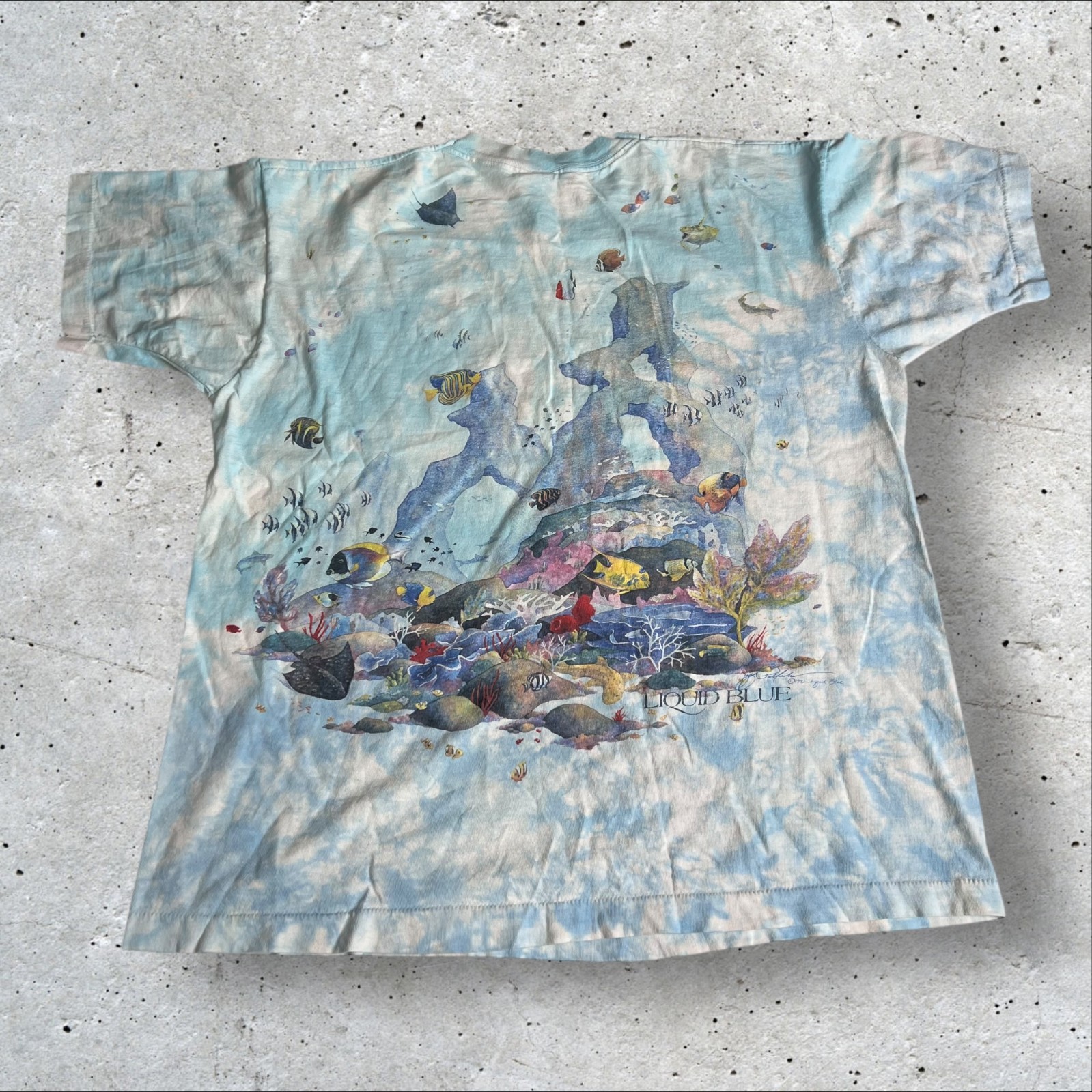 Vtg Liquid Blue T Shirt Single Stitch 1992 AOP Men's Coral Reef Aquatic Crewneck gallery