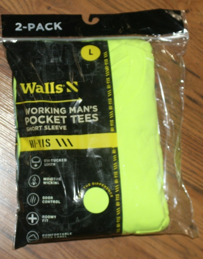 NIP Walls Working Man’s Pocket Tees S/S Hi-Vis Yellow -Large – 2 Pack