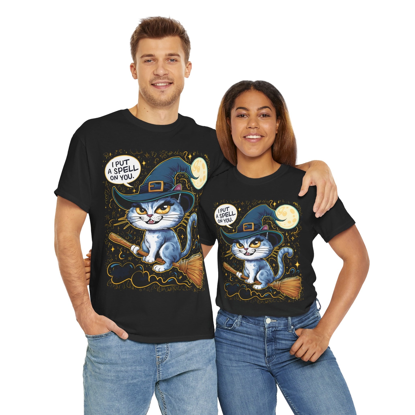 I put a spell on you cat witch Halloween funny Unisex Heavy Cotton Tee