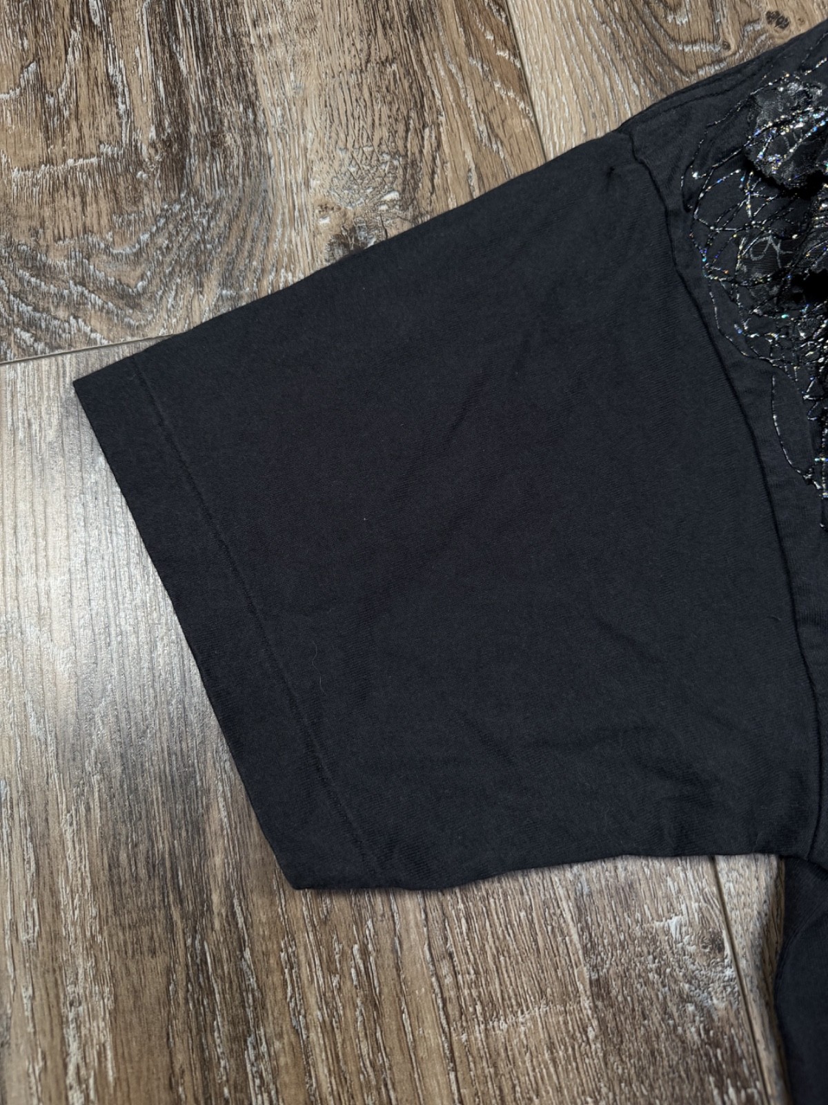 Vintage 80s V-Neck Shirt XL Goth Post Punk Ribbon Glitter Embellished Anvil USA gallery