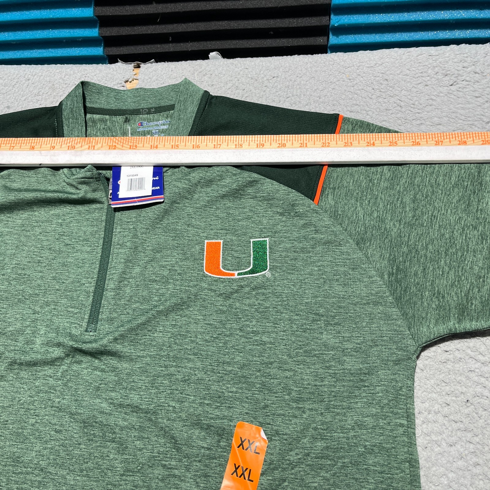Miami Hurricanes Jacket Mens 2XL Green Champion 1/4 Zip Pullover New with Tags gallery
