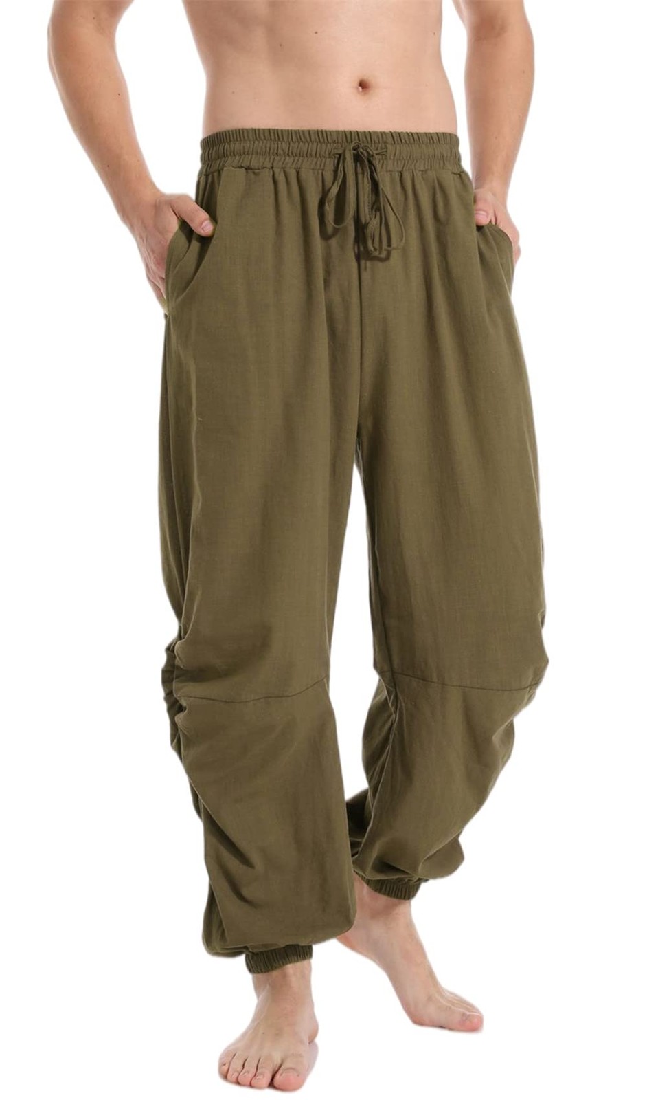 Men's Casual Cotton Linen Pants Elastic Waist Drawstring Yoga Jogger gallery