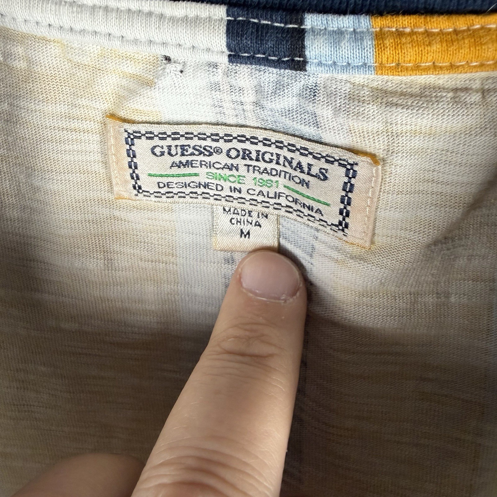 Vintage 90s Guess T Shirt Mens Medium Vertical Striped Multicolor Preppy Hole gallery