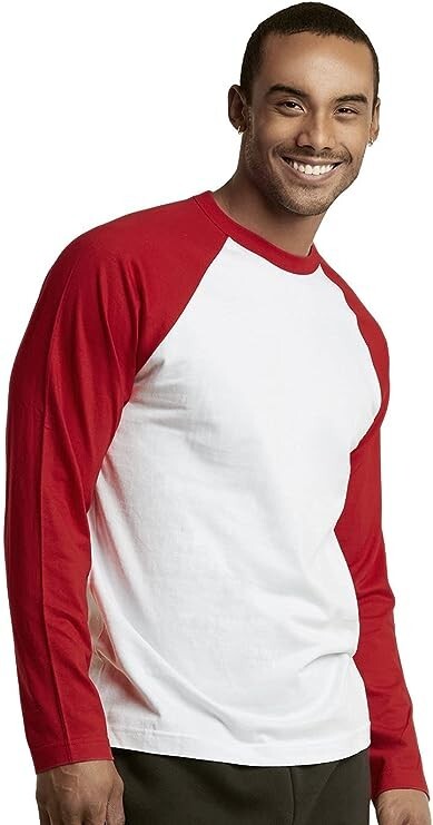 TOP PRO Men’s Full Length Sleeve Raglan Cotton Baseball T Shirt (S / RED/WHT)