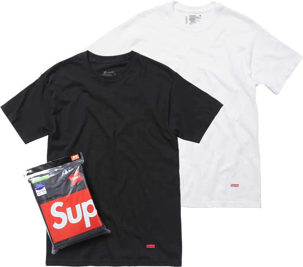 New Pack of 2 - Supreme x Hanes Tagless Tees T-Shirt Black & White - Size Large gallery