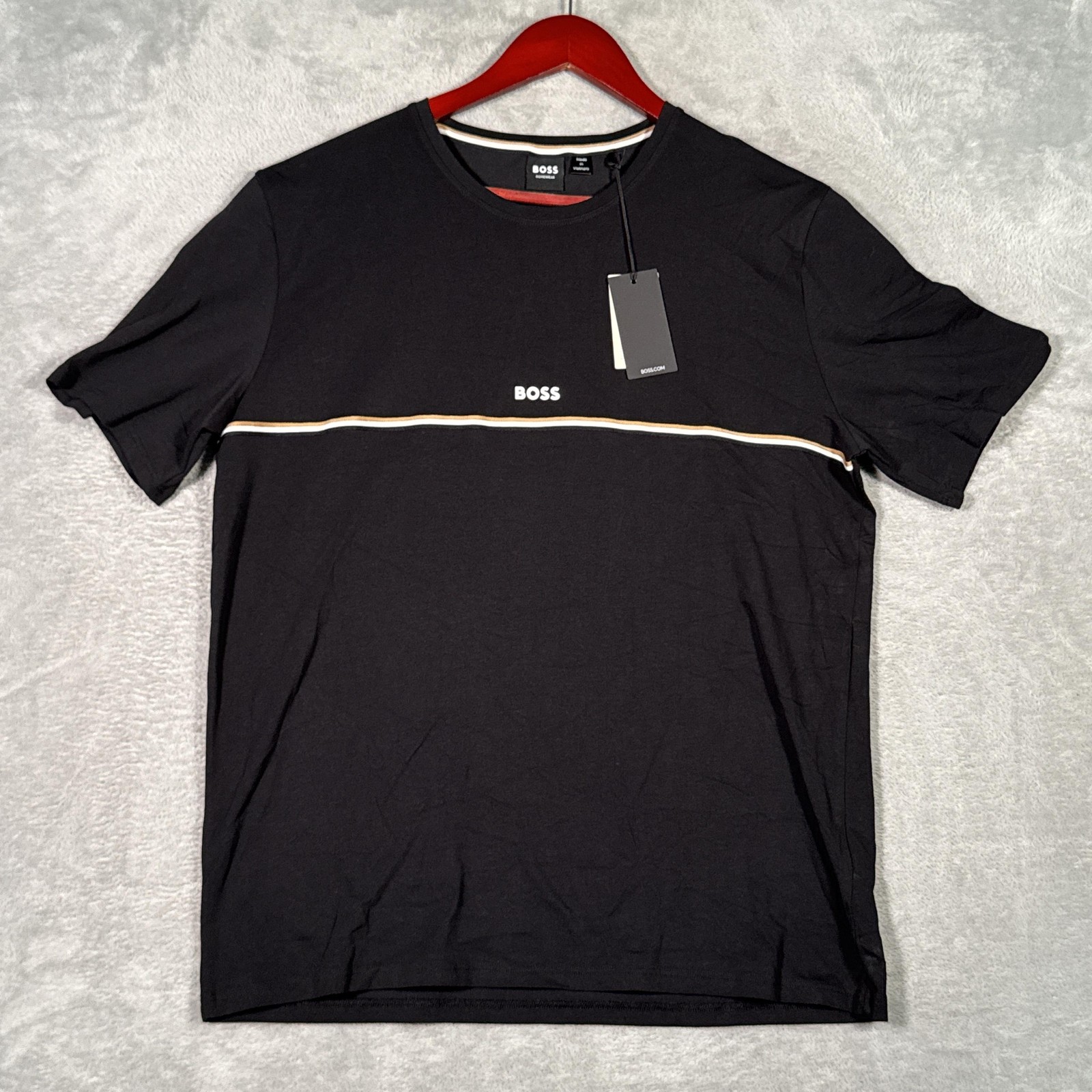 Boss Shirt Mens M Black Homewear Stripe Logo Crewneck Short Sleeve Tee Lounge