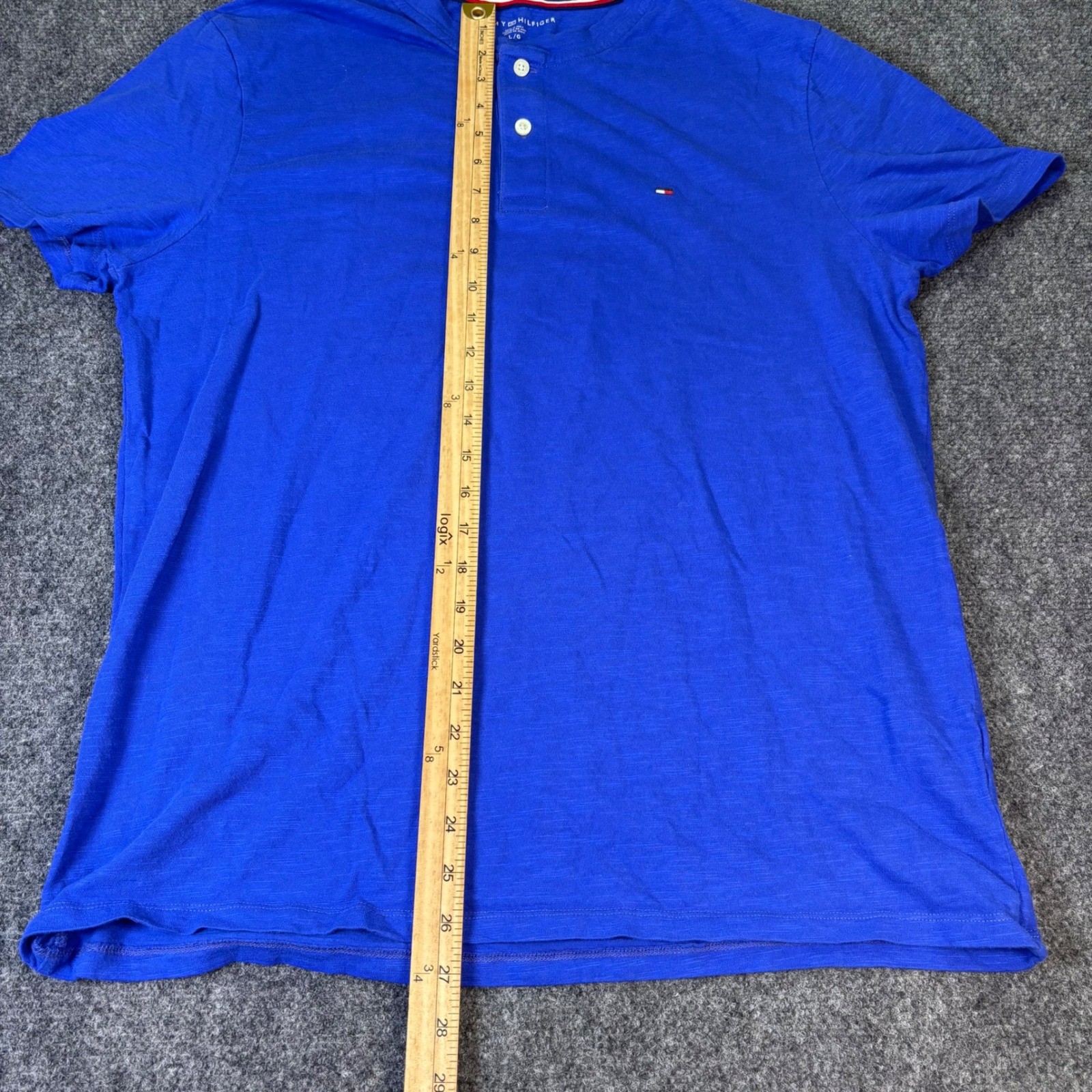 Tommy Hilfiger Mens Blue Slub Cotton Short Sleeve Henley Shirt Size L gallery