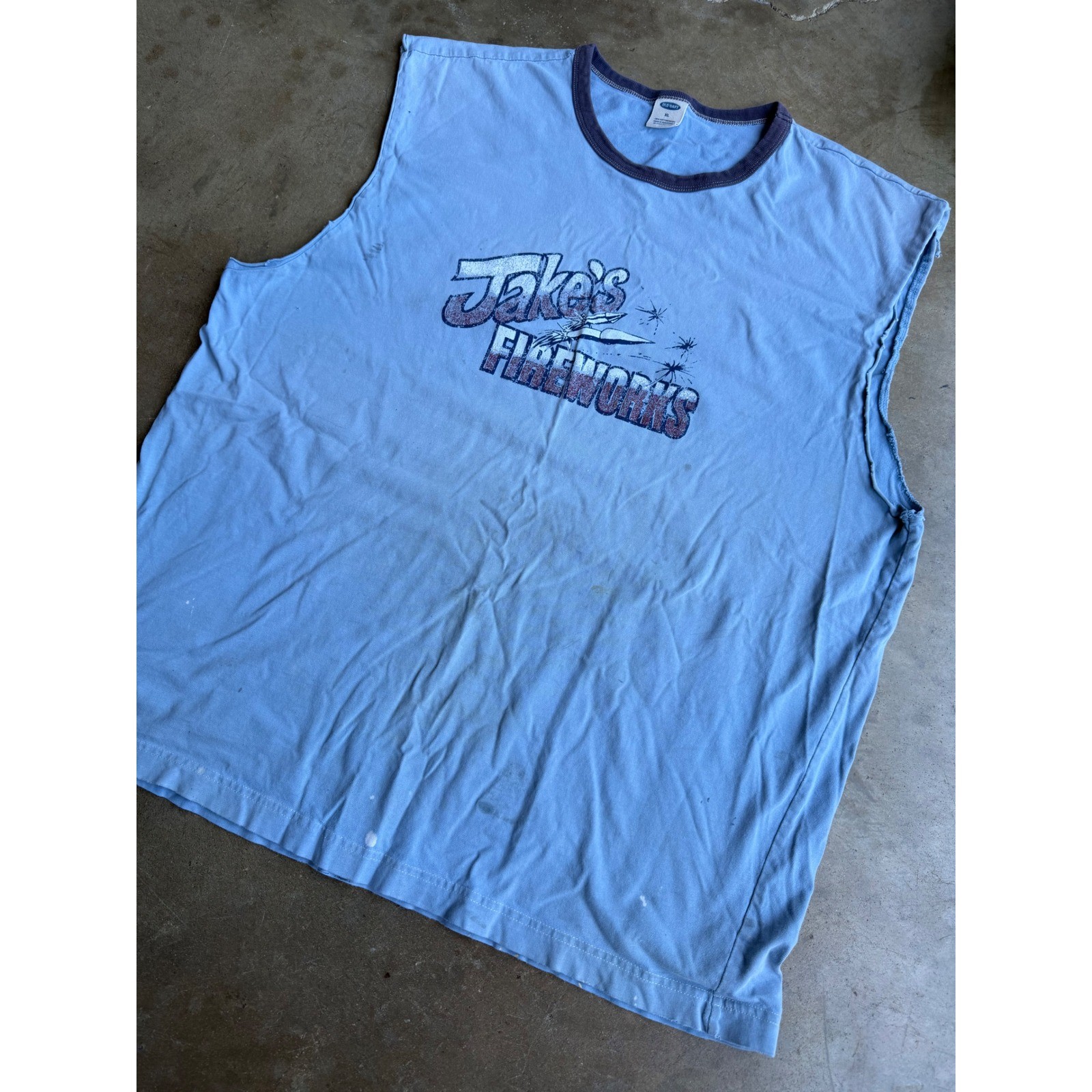 Old Navy Jakes Fireworks Vintage Y2K Ringer Tank Top Blue Distressed Mens XL gallery