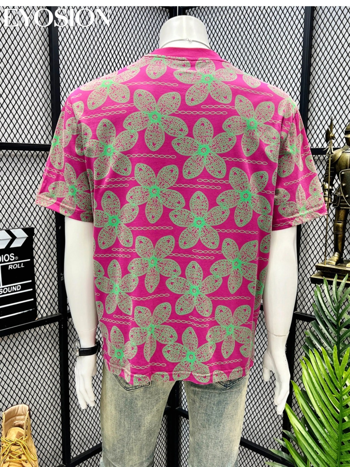Men's Pink Floral Print T-Shirt Casual Short Sleeve Cotton Crew Neck Summer Tee gallery