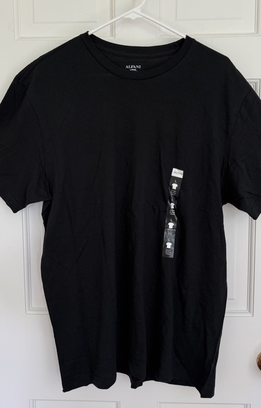 NEW Alfani Short Sleeve Crew T Shirt BLACK 100% Combed Cotton Men's L gallery