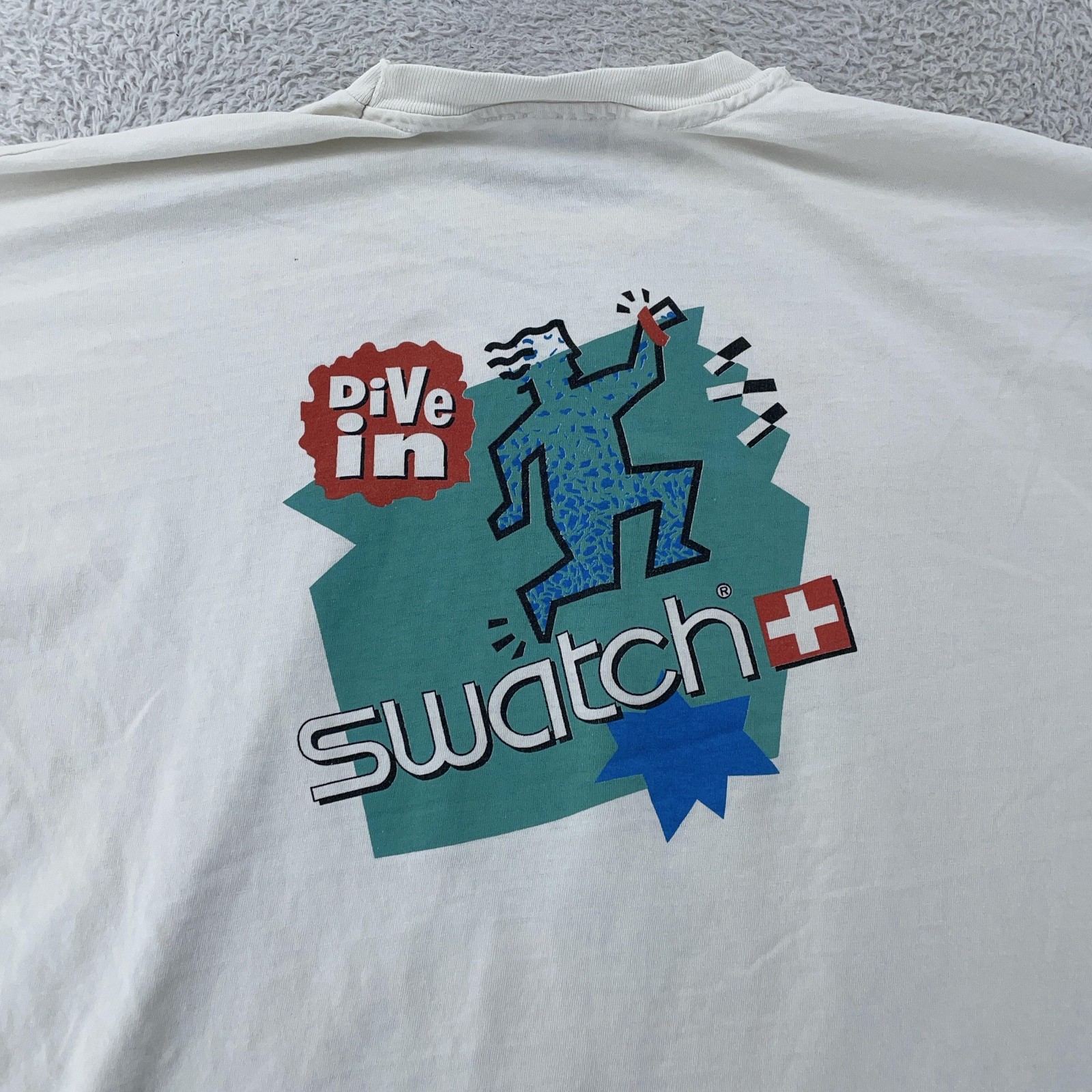 Vintage Swatch T-Shirt Large White H2O Dive In Diving Watch Promo Made USA 90s gallery