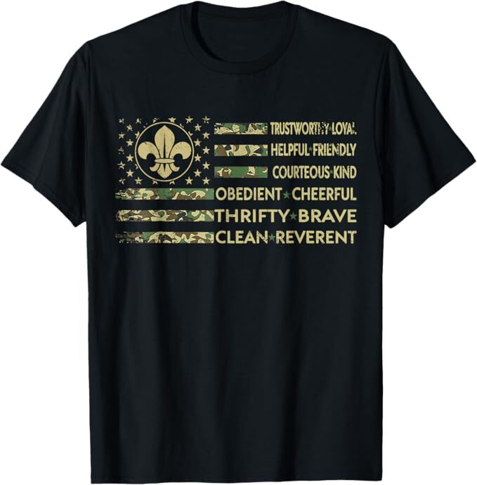 Scout Leader Funny Scout Camping Camo US America Flag Retro T-Shirt