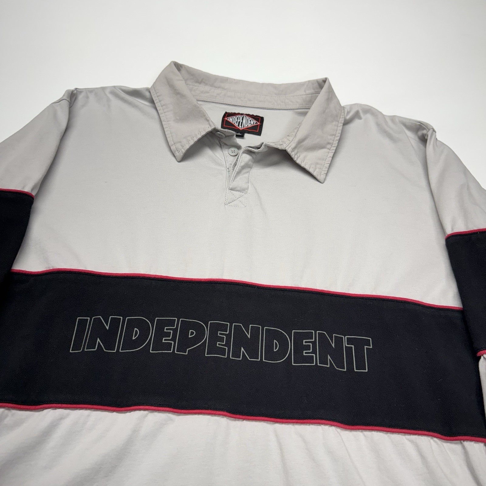 Independent Skate Trucks Mens Spellout Logo Rugby Shirt L Gray Skater Punk Retro gallery